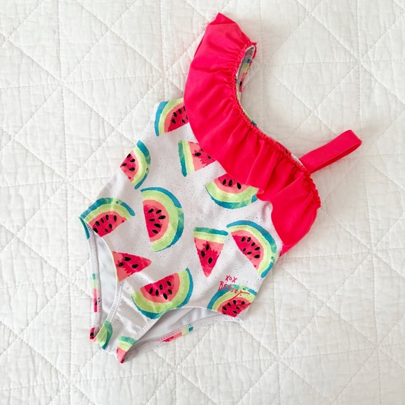 Betsey Johnson Other - Betsey Johnson Kids Pink Ruffle One Shoulder Watermelon Print Swimsuit 3T